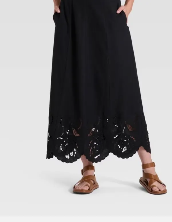 Target Black Draw String Eyelet Detail Midi Skirt - Image 2