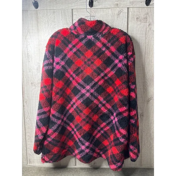 Maurices Womens Red & Black Plaid Sherpa Top & Shorts Set Large Cozy Winter Wear - Image 3