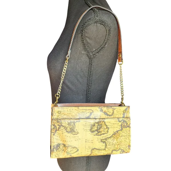 NWOT Patricia Nash European Map Crossbody Tan Wanderlust Shoulder Bag w/Chain Sm - Image 2