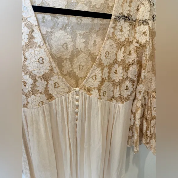 Boho Lace Bell Sleeve Babydoll Mini Dress / Tunic Festival Hippie Cottagecore M - Image 8