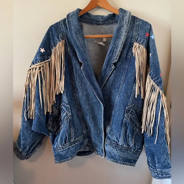 🤠Fringe Denim Western Jacket💃🏼 ~Large Blue - Image 6