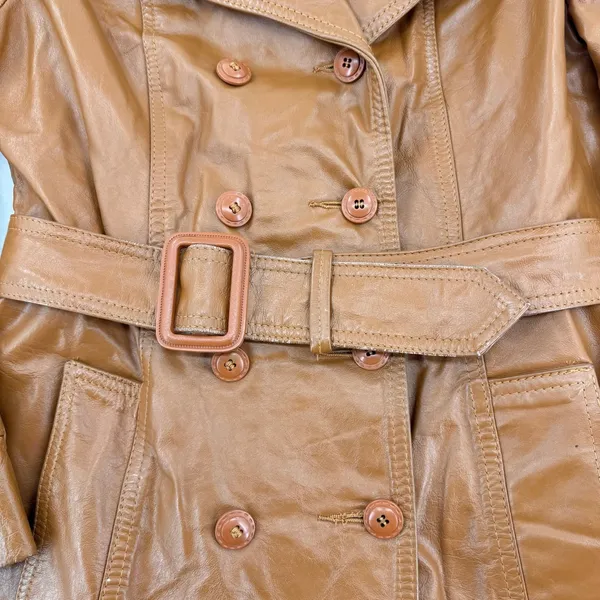 Vintage 70s Leather Jacket Brown Double Breasted Belted Union Made in USA Retro - Image 5