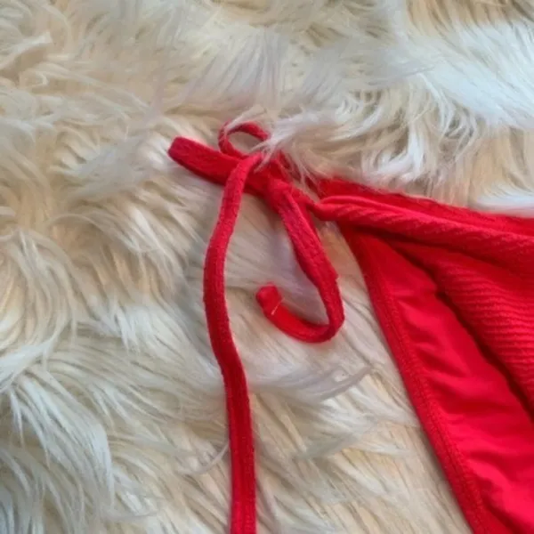 Topshop Women's Size 10 Red Crinkle High Rise Tie Bikini Bottoms‎ Stretch - Image 4