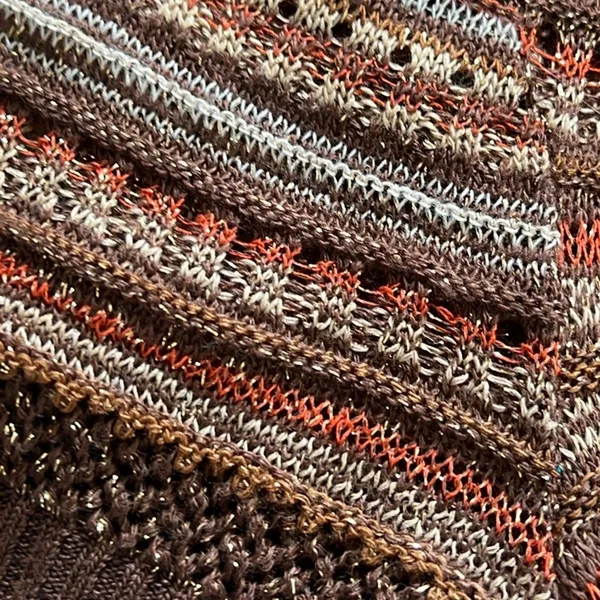 Striped Crochet Knit Top Brown Size M - Image 5