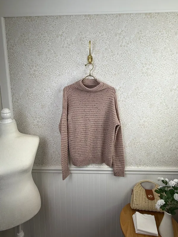 Madewell Oversized Pink Belmont Donegal Wool Blend Mock Sweater - Size - Small - Image 3