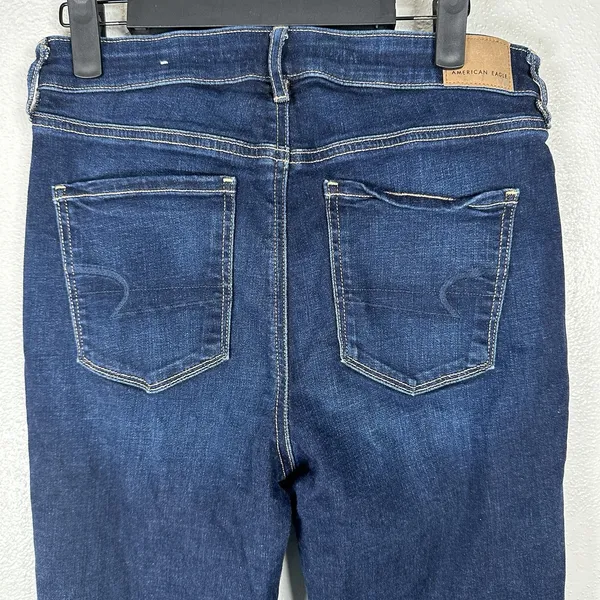 American Eagle Super Hi-Rise Flare Jeans Womens Size 8R Dark Wash Stretch Boot - Image 4