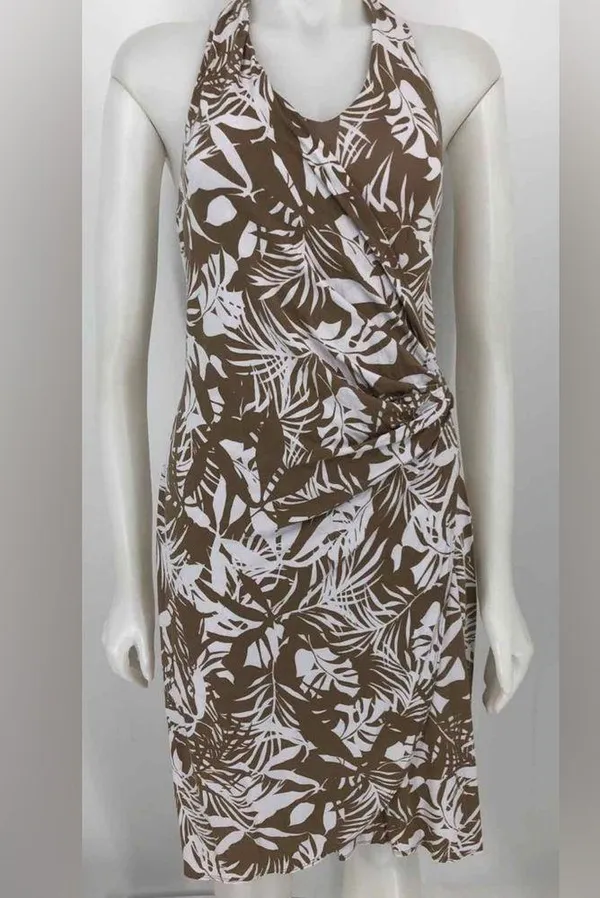 Tommy Bahama White and Tan Leaf Print Dress - Image 8