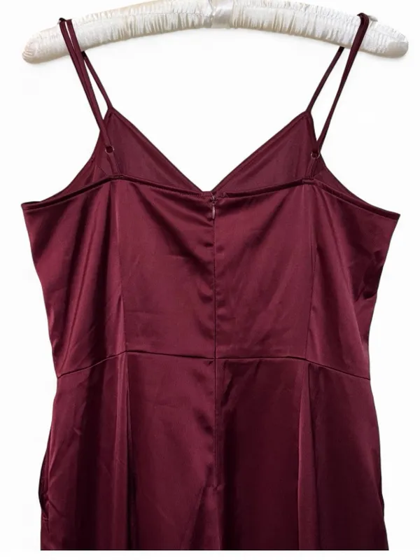 Lulus Women’s Touch of Heaven Burgundy Satin Sleeveless Jumpsuit size Large - Image 13