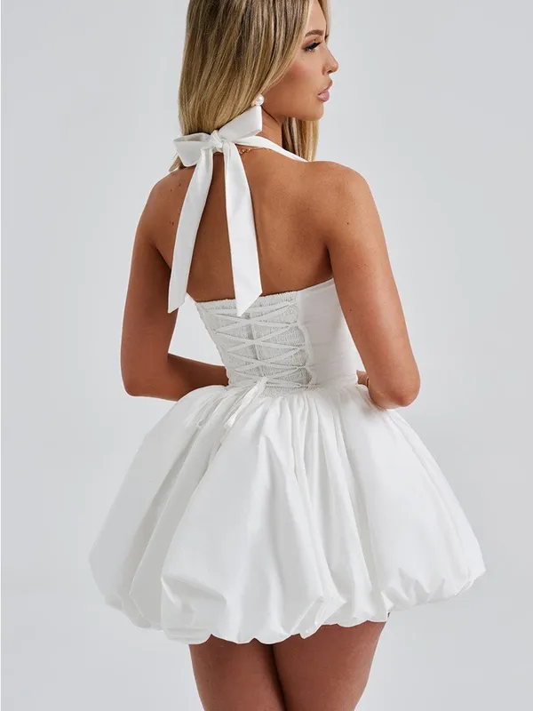 BabyBoo MARICIA MINI DRESS Halter Bubble Hem Mini Dress,M,Ivory - Image 3