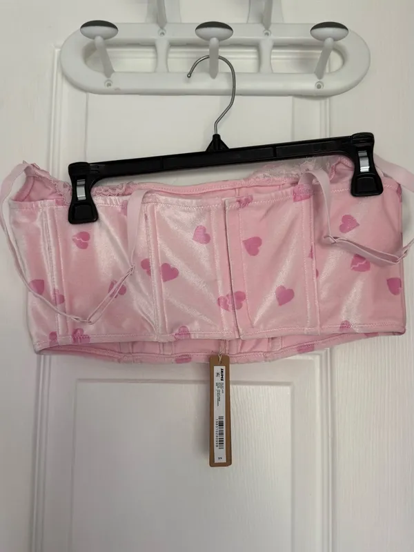 Skims Pink Heart Velvet Lace Corset Top Large NWT Valentine Y2K - Image 6