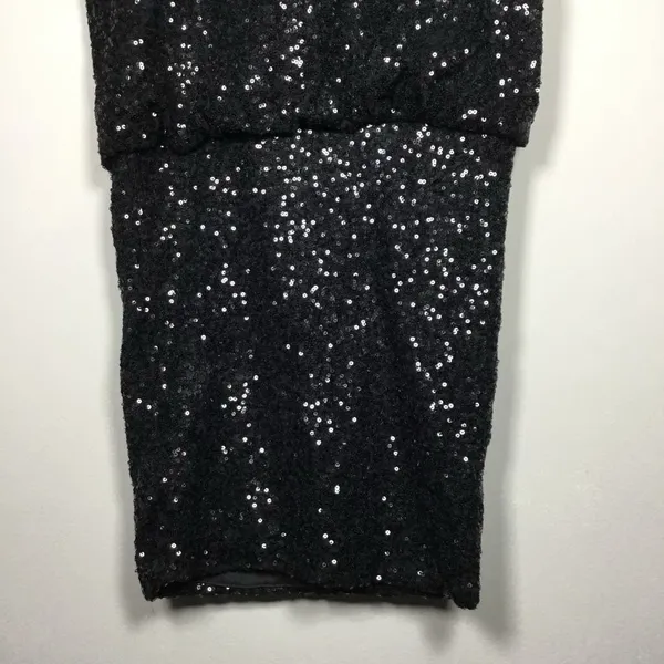 Astr Black All Over Sequin Glam Club Party‎ Concert Deep V Mini Dress S/M - Image 6