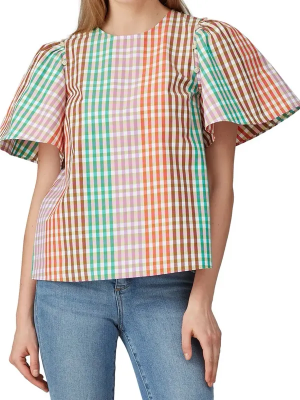 kate spade Multicolor Gingham Puff Sleeve Top - Image 3