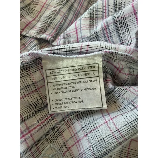 Ariat Pro Series Plaid Western Pearl Snap Shirt Medium Yoke‎ Pink Grey Shimmer - Image 5