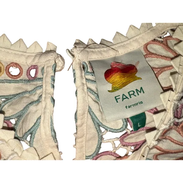 FARM RIO Beige Flower Embroidery Short Sleeve Blouse Size Large MSRP $248 SOO - Image 8