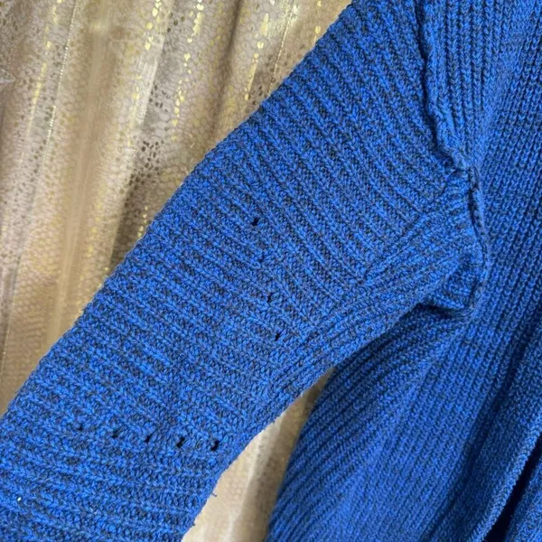 Free‎ People High Hopes Blue Black Chunky Knit Sweater Cardigan Small - Image 4