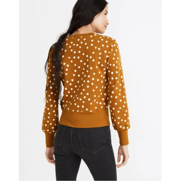 Madewell Banded Long Sleeve Crewneck Pullover Sweatshirt in Inkwell Dots Sz M - Image 10
