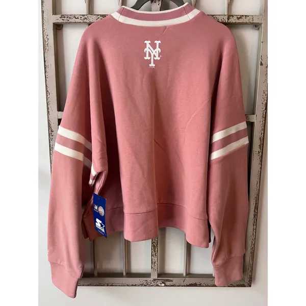 Starter Women's Pink New York‎ Mets Power Play Cropped Pullover Sweatshirt Sz L - Image 5