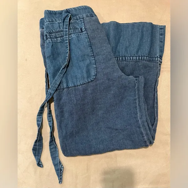 J. Crew Light Wide Leg Cropped Chambray Trousers with Tie‎ Belt Size S - Image 2