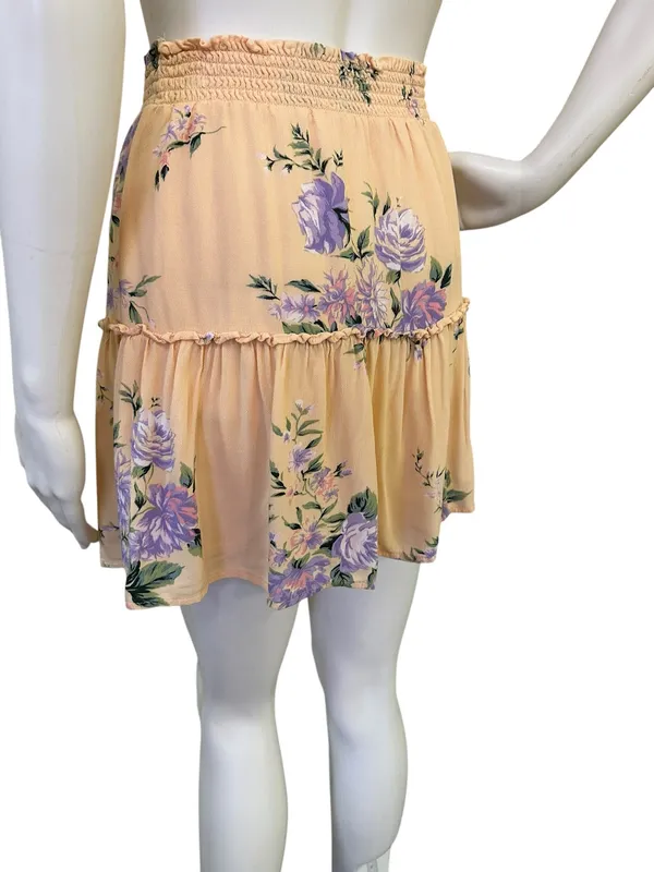 American Eagle Women's Peach Floral Tiered Skirt - Image 5