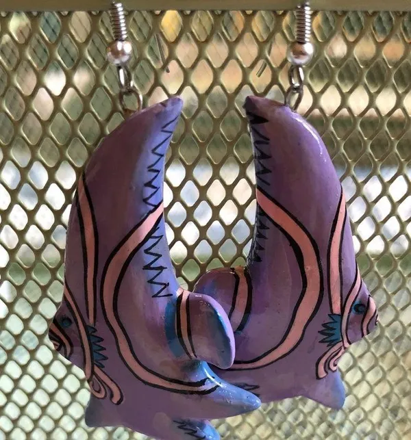 Funky fish lightweight dangle earrings purple - Image 5