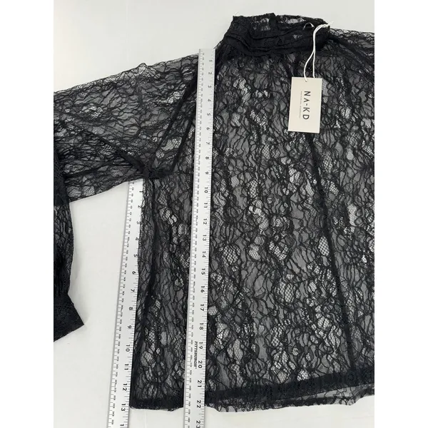 NA-KD Black Lace Blouse 36 US Small 4 Sheer Romantic Grunge Whimsigoth Layering - Image 12