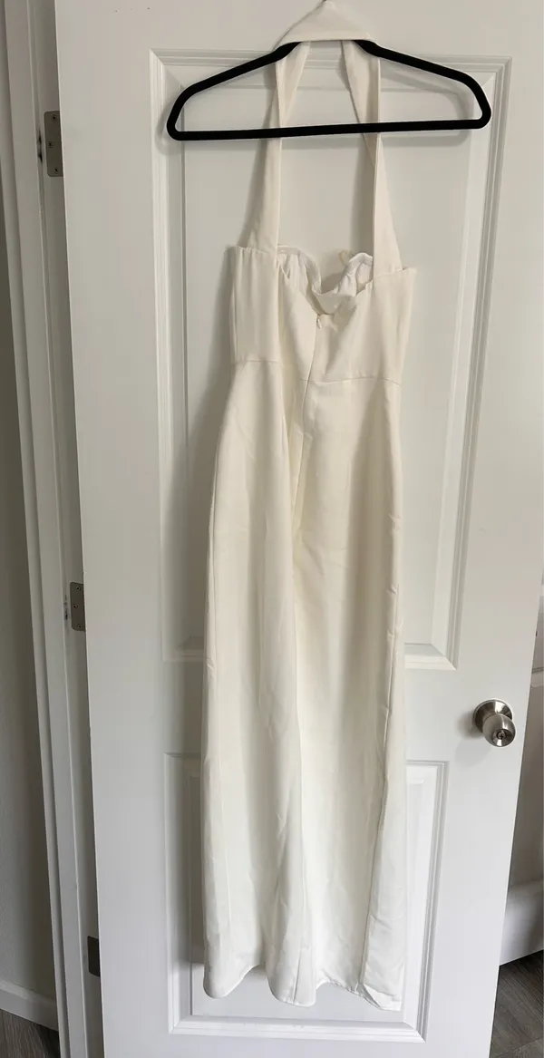 New Showpo Allegra Maxi Dress Neck Band Column High Split Dress In Off White - Image 6