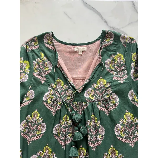 Pink Chicken Indira mini Dress Hunter Green Flower Sz Small boho peasant prairie - Image 7