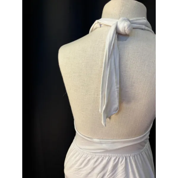 Elan White Halter Dress‎ Ruffle V-Neck Empire Waist Tiered Hem MD-522 Large - Image 9