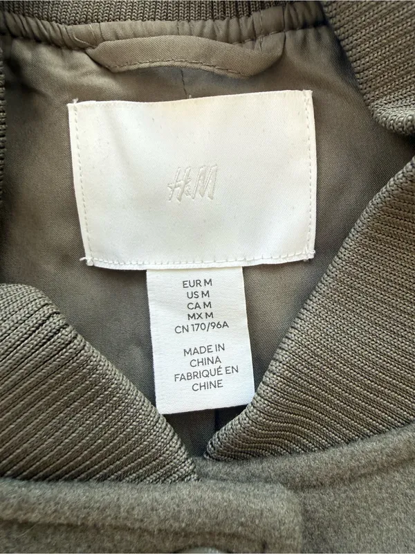 H&M Felted Bomber Jacket Olive Green Size Medium - Image 7