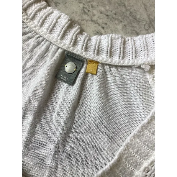 Knitted by Anthropologie White Open Knit Ruffle Hem Cardigan Sweater Tie Back M - Image 2