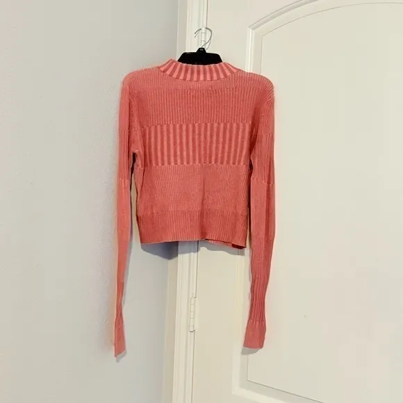 ASOTV American Eagle Ribbed Mock Neck Pullover Pink Salmon Sweater Sz Medium - Image 7