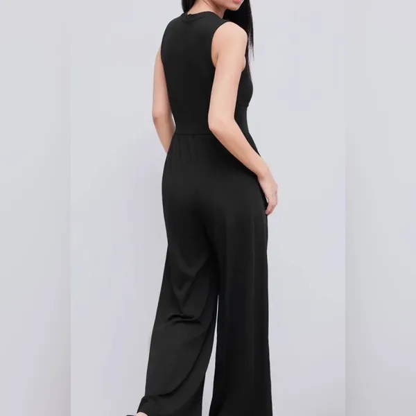 CIDER Solid Wide Leg Corset Rib Jumpsuit Black Minimalist Chic Vibe Size Large - Image 4