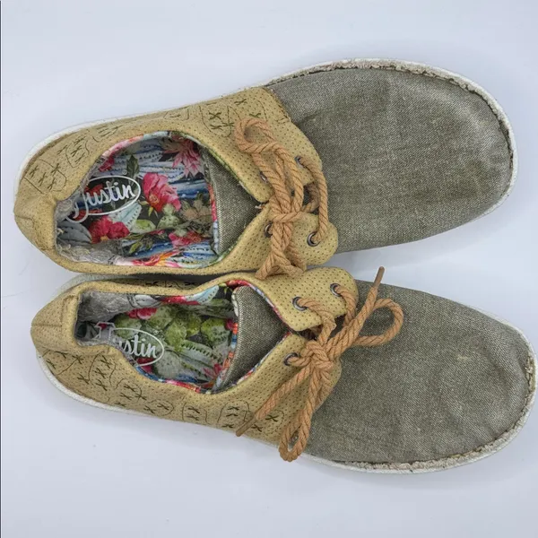 Justin Boots Cac-Tie Lace-Up Casual Shoes Tan Khaki Floral Lined Women’s JL142 Sz 8.5 - Image 12