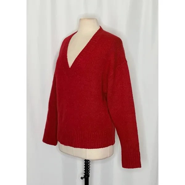 J. CREW Relaxed V Neck Pullover Sweater‎ Solid Red Merino Wool Alpaca Medium - Image 4