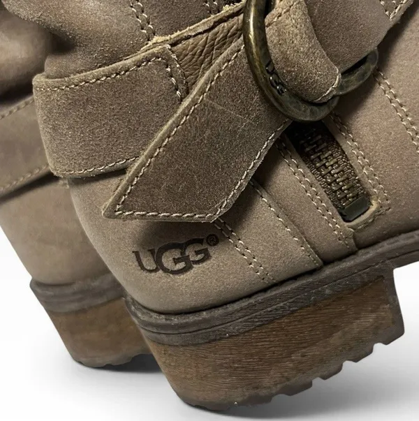 UGG Silva Suede Boots Moto Biker Zip Harness Tan Brown Taupe Women’s Size 6 - Image 7