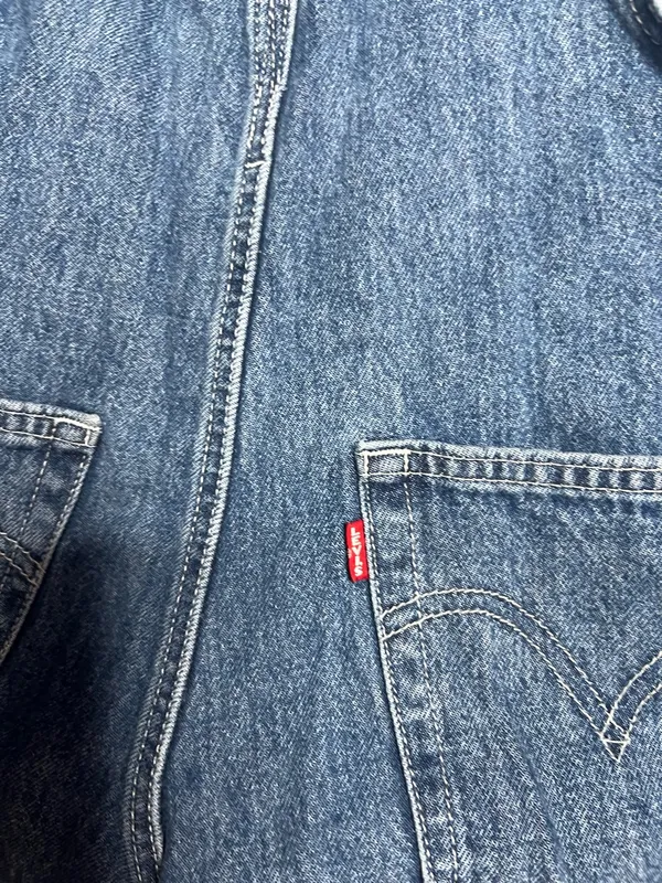Levi’s Premium Utility Double Knee Wide Leg Dark Wash Denim Jean Overalls XS - Image 5
