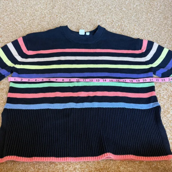 Gap Womens Navy Multi Color Striped Cotton Crewneck Knit Sweater Side Slit Small - Image 7