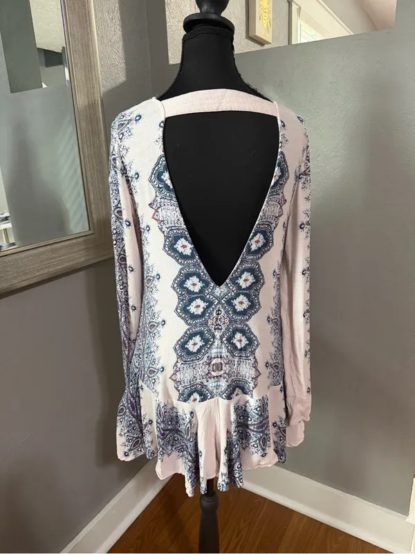 Free People Smooth Talker Paisley Boho Cottagecore Open Back tunic dress XS - Image 5