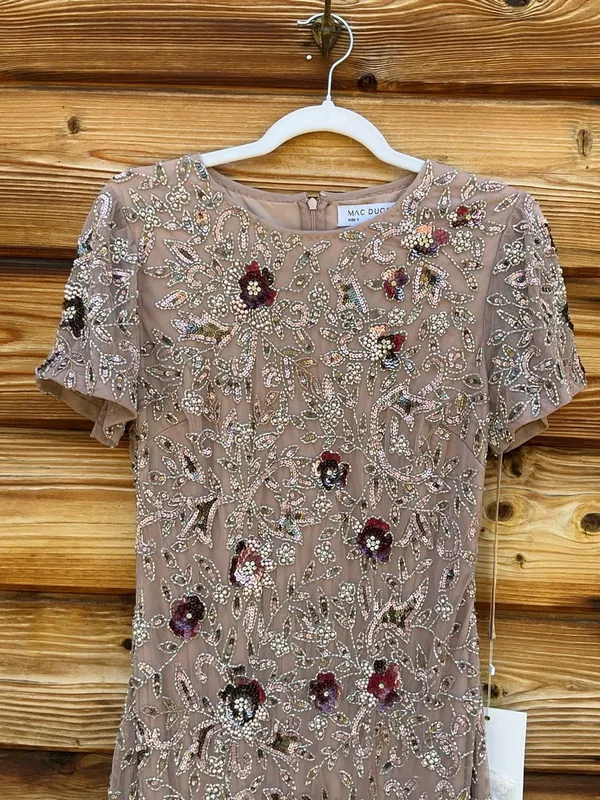 NWT MAC DUGGAL 10102 Beige Floral Embellished Short Sleeve Midi Dress Size 4 - Image 11