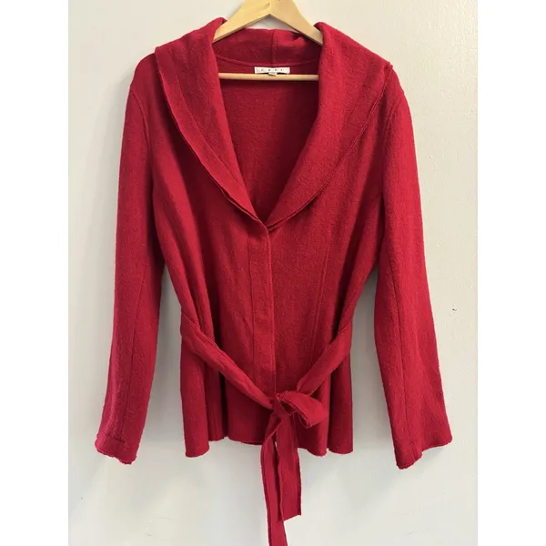 CAbi Red 100% Merino Wool Belted Wrap Cardigan Jacket Sweater Belt M Style 167 - Image 3