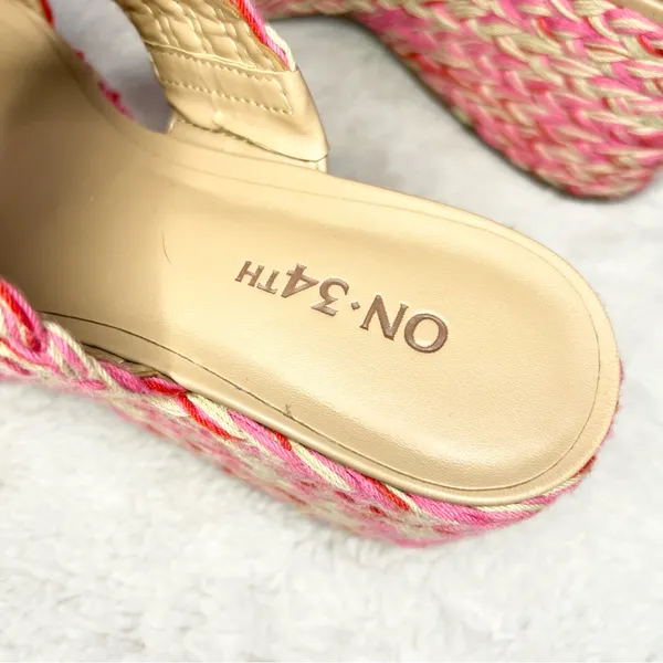 ON 34th Pink & Cream Norina Woven Platform Wedge Sandals Espadrilles Size 6 - Image 8