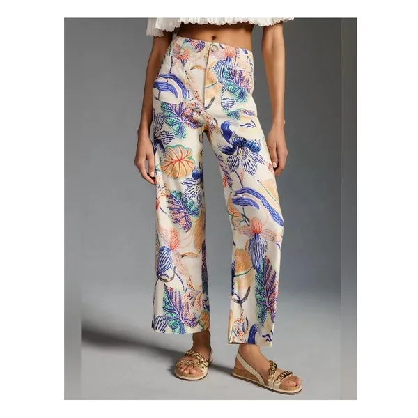 Anthropologie Maeve Sarah Gordon Colette Ankle Cropped Linen Wide Leg Pants 29 - Image 3