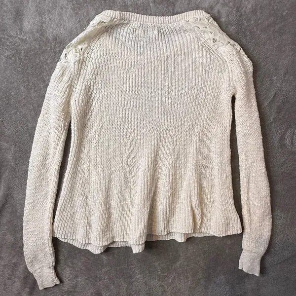 Hollister Textured Knit Sweater Floral Lace Trim Womens S Open Knit Shabby Chic - Image 3