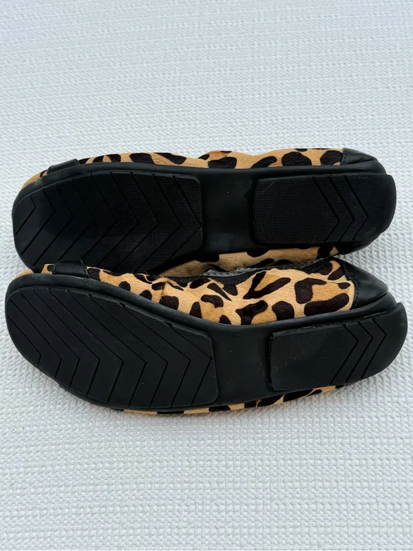 Me Too Leopard Print Haircalf Ballet Flats Gold Horsebit Leather Women’s 6.5M - Image 5