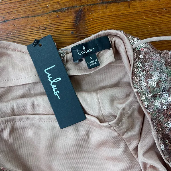 NWT Lulus Gold Sequin Bodycon Mini Dress Spaghetti Strap Party Night Out~S 💚🍄 - Image 8