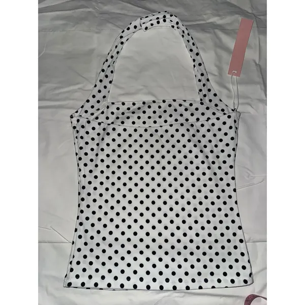 Halter Tank Top Set Solid Black‎ and White Polka Dot Square Neck 2 Pack Black Size XS - Image 3