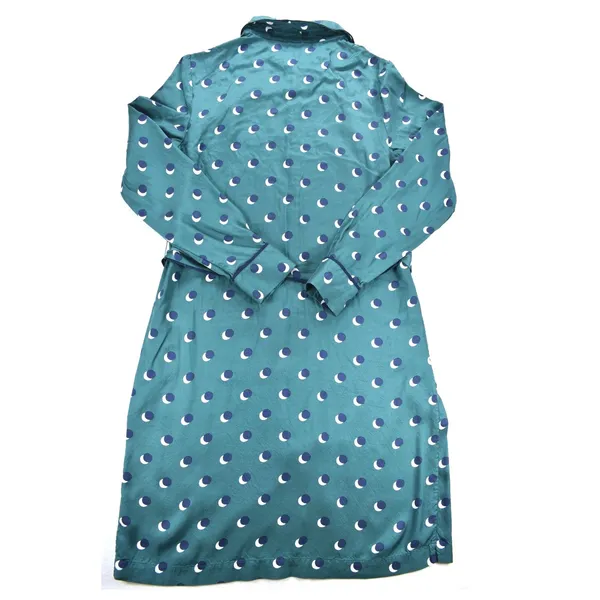Boden Teal Green Crescent Moon Polka Dot Shirt Dress US 8R Navy Piping Belted - Image 5