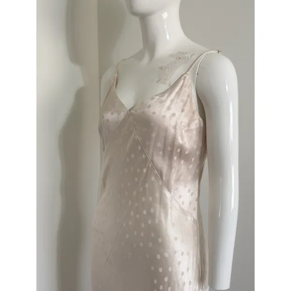 Lovestitch Midi Slip Dress M Beige Polka Dot Asymmetric Hem Boho Summer Wedding - Image 6