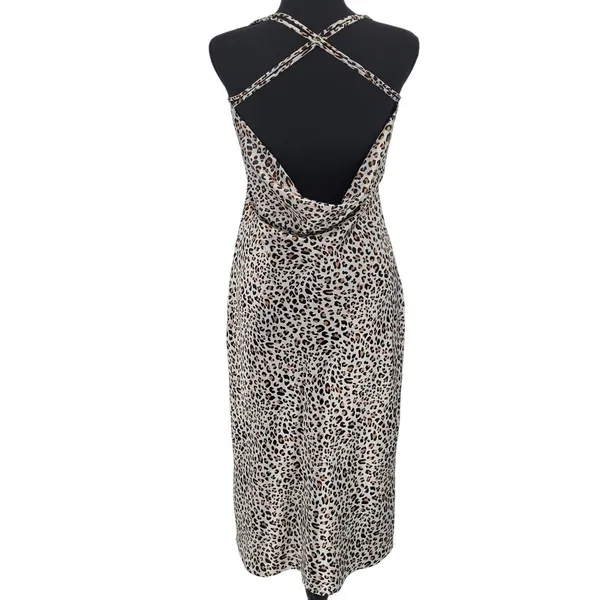 Everly Leopard Print‎ Slip Midi Dress Womens Size L Cowl Back V-Neck Date Night - Image 3