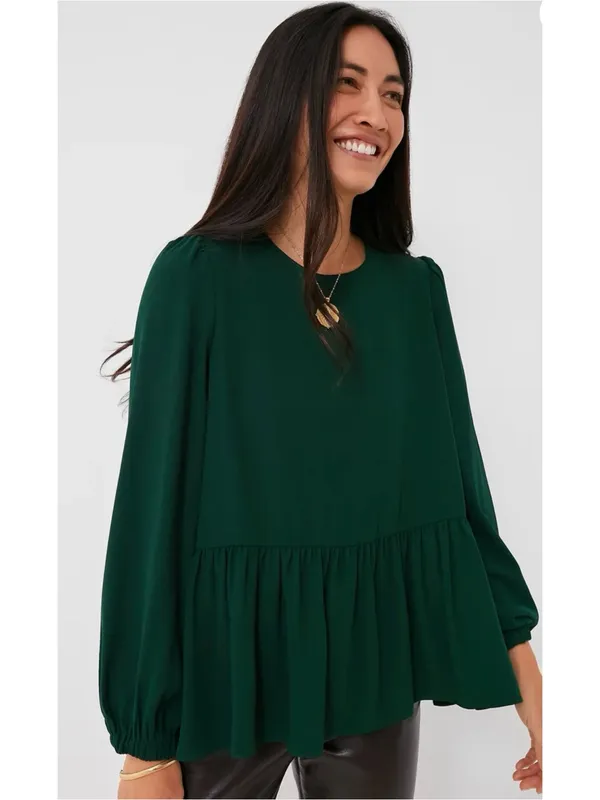 Pomander Place Tuckernuck NEW!! Carlota Peplum Blouse Hunter Green XS - Image 11
